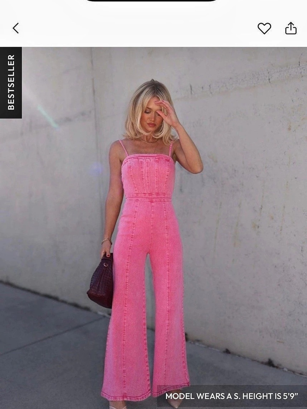 Vici stretch denim Pink Wide Leg Jumpsuit